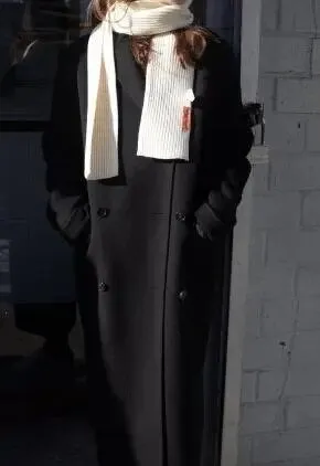 Vintage Long Wool Coat with Double Breasted Closure