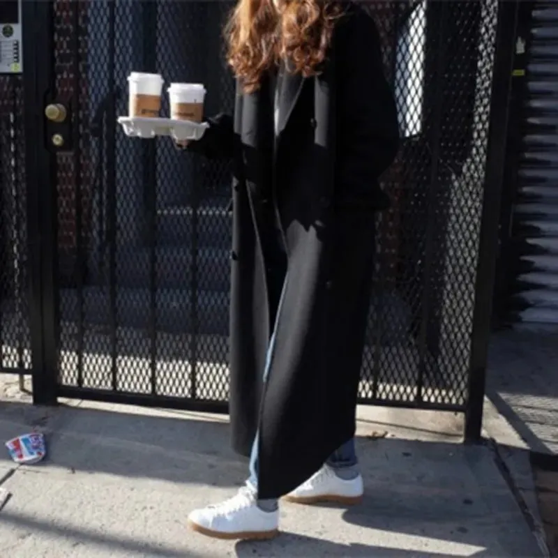 Vintage Long Wool Coat with Double Breasted Closure