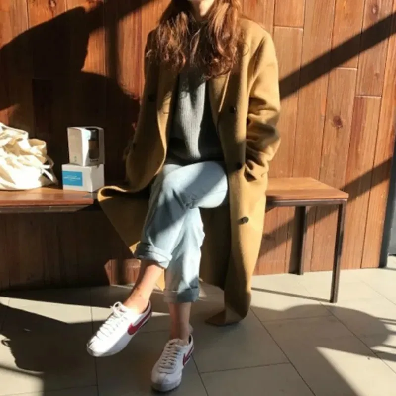 Vintage Long Wool Coat with Double Breasted Closure