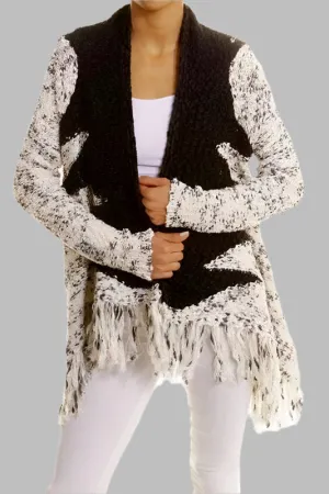 Wishlist Western Fringe Cardigan Sweater - Cream Black