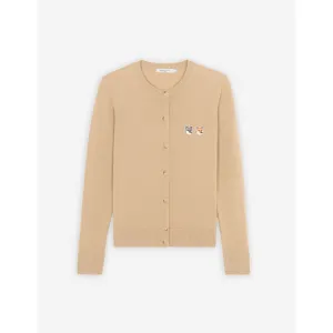 Women Double Fox Head Patch R-Neck Cardigan - Beige Melange