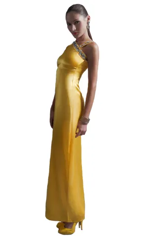 Womens Bias Yellow Silk Gown XS