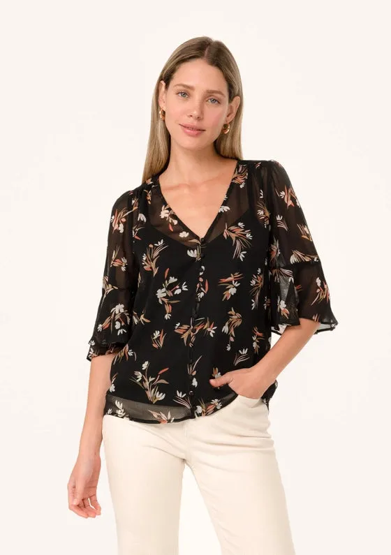 Women's Floral Sheer Blouse in Black