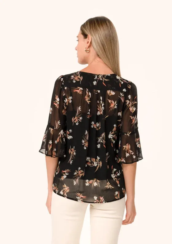 Women's Floral Sheer Blouse in Black