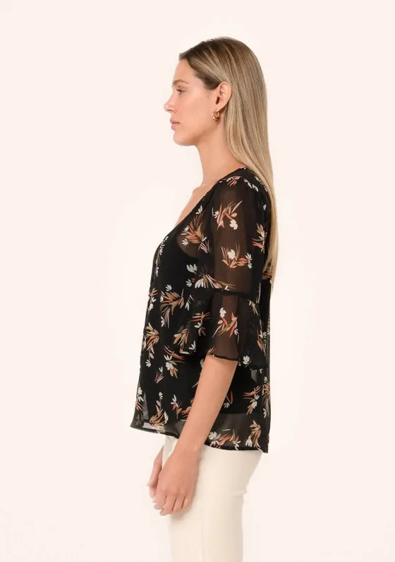 Women's Floral Sheer Blouse in Black