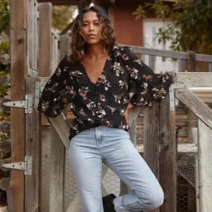 Women's Floral Sheer Blouse in Black