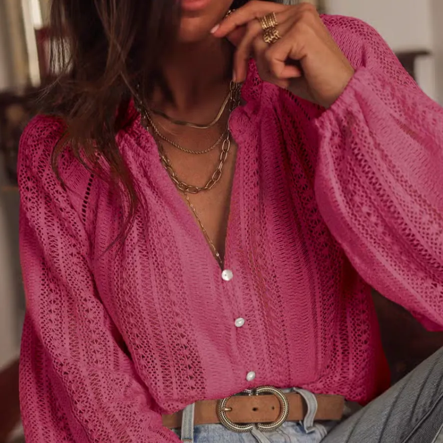 Women’s Lace Long Sleeve Blouse in Pink