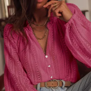 Women’s Lace Long Sleeve Blouse in Pink