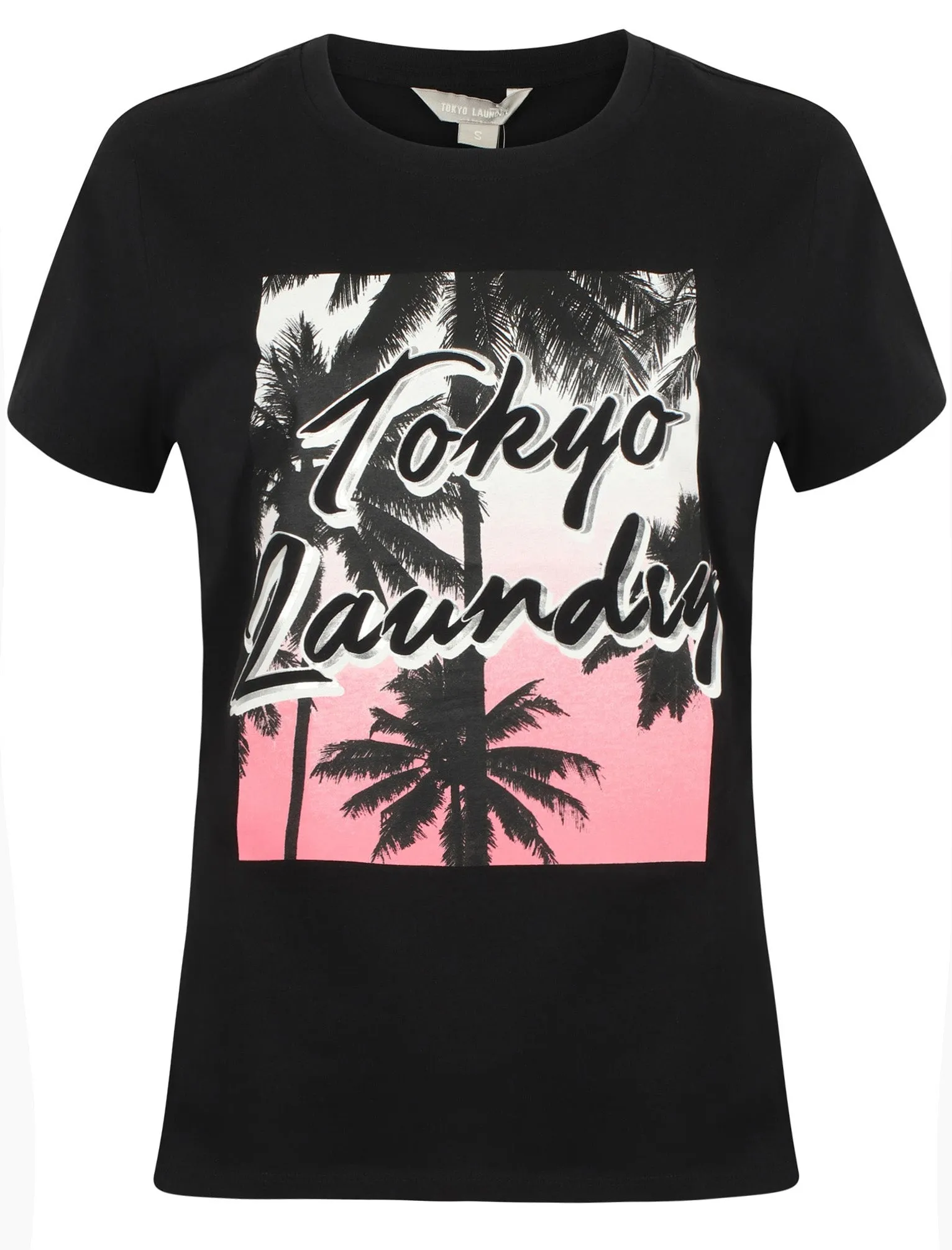 Womens Motif Cotton Crew Neck T-Shirt In Jet Black - Tokyo Laundry