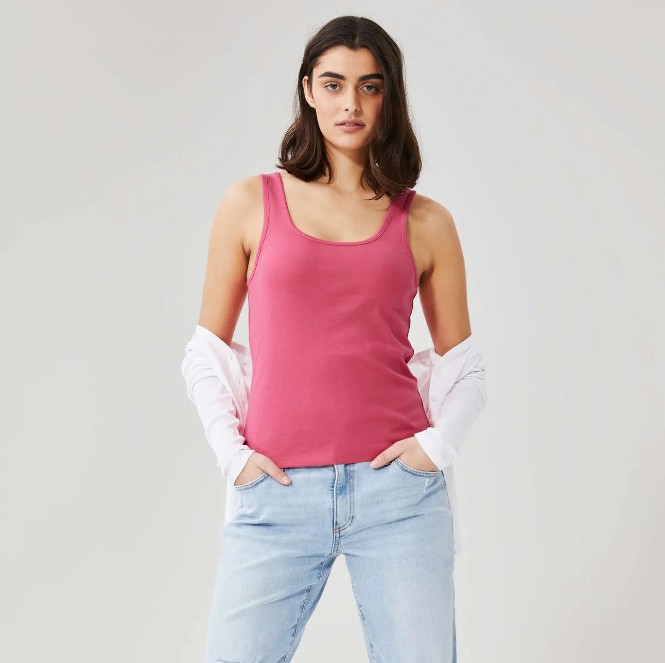 Womens Scoop Neck Organic Cotton Fitted Tank Top