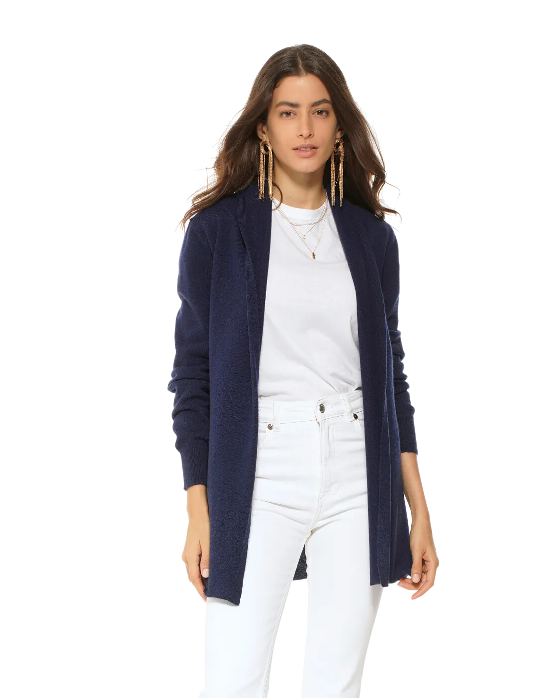 Womens's Pure Cashmere Open Front Cardigan Night Blue