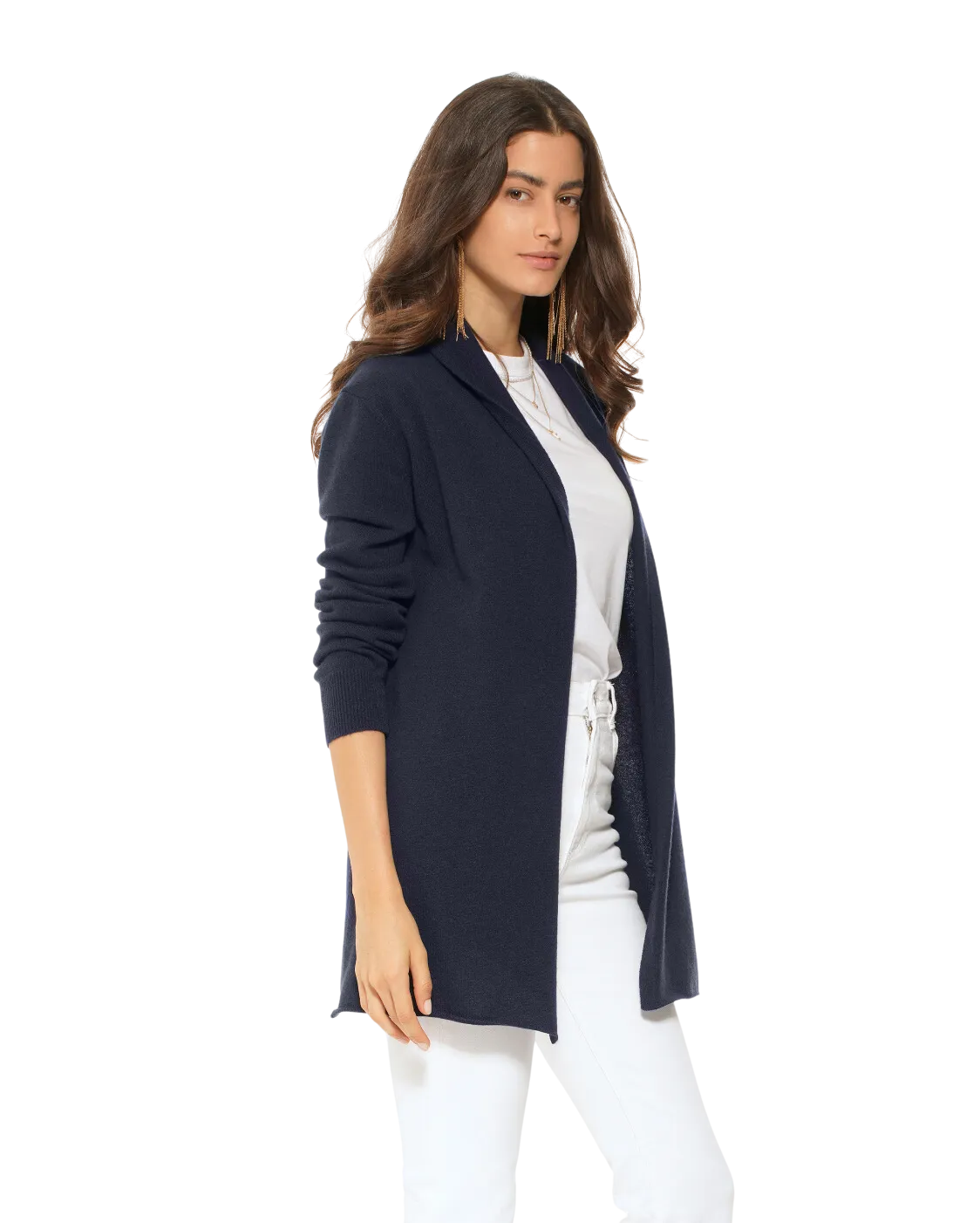 Womens's Pure Cashmere Open Front Cardigan Night Blue