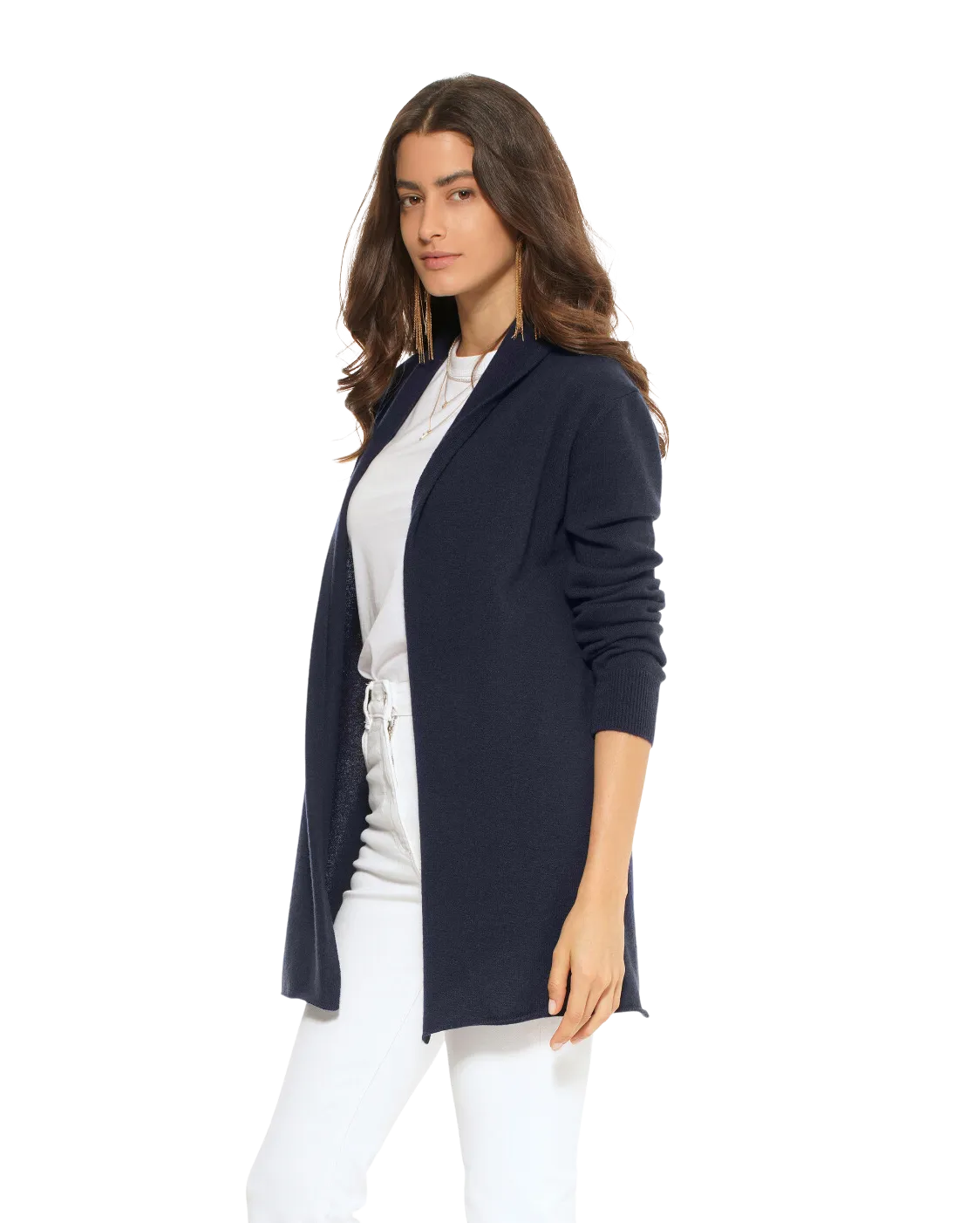 Womens's Pure Cashmere Open Front Cardigan Night Blue
